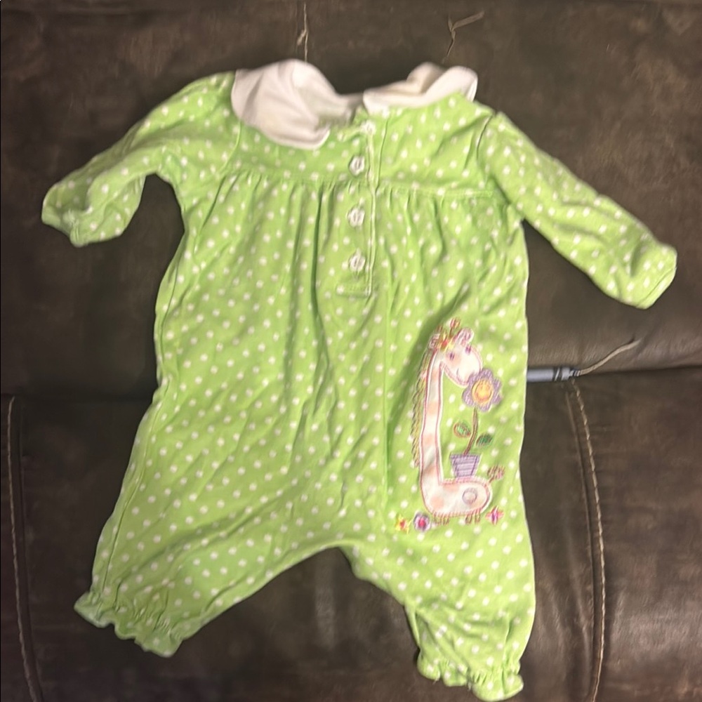 Okie Dokie Green Polka Dot Giraffe One Piece